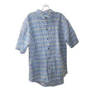 Vintage 90s Pacific Coast High Way Shirt Button Up Men's L Blue Striped Surf